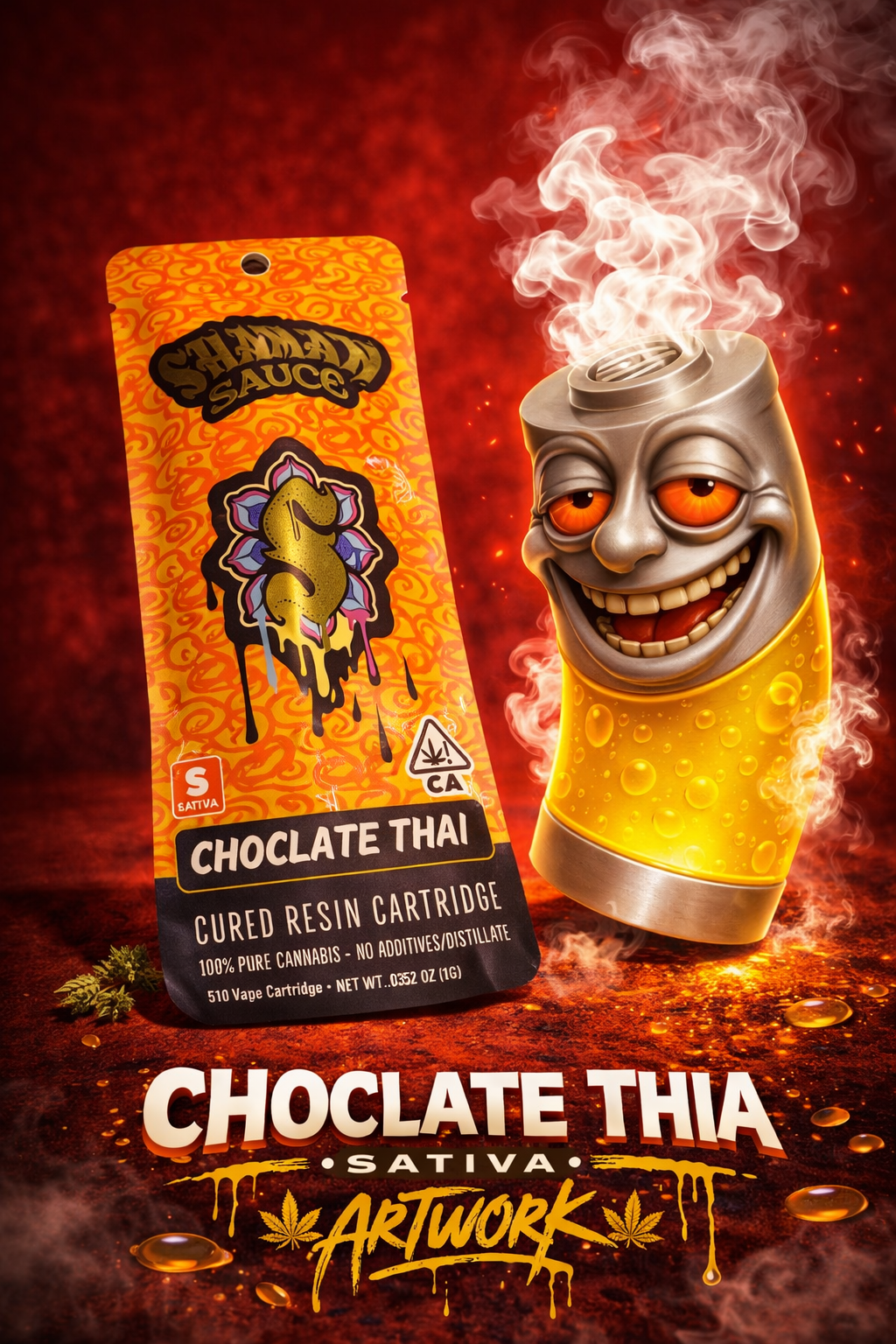 Chocolate Thia sativa vape artwork (Cartridge only battery sold seperate)