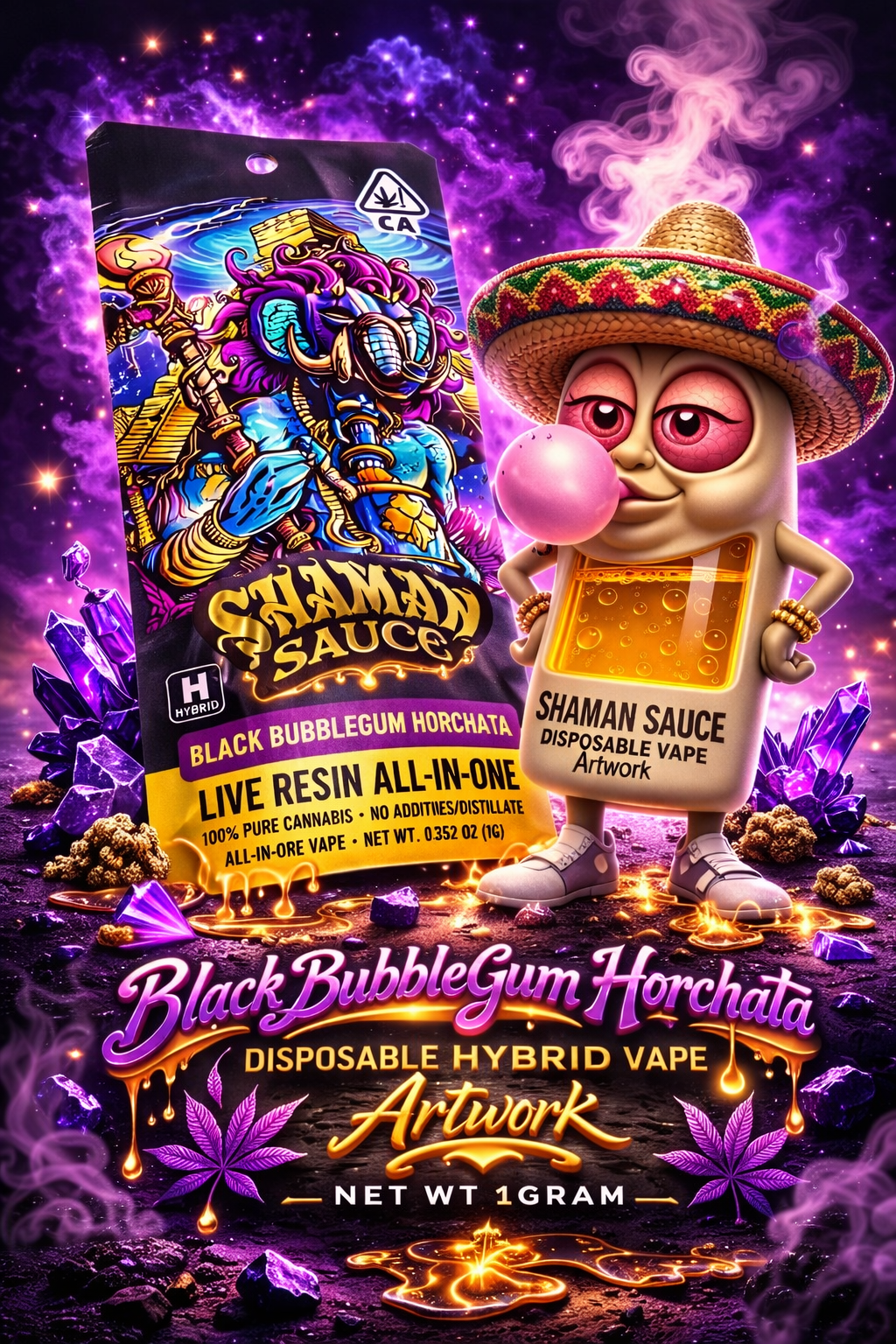 Black Bubblegum Horchata Shaman Live resin disposable vape digital artwork