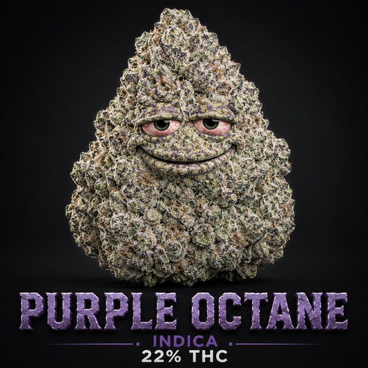 Purple Octane indica artwork 22% thc